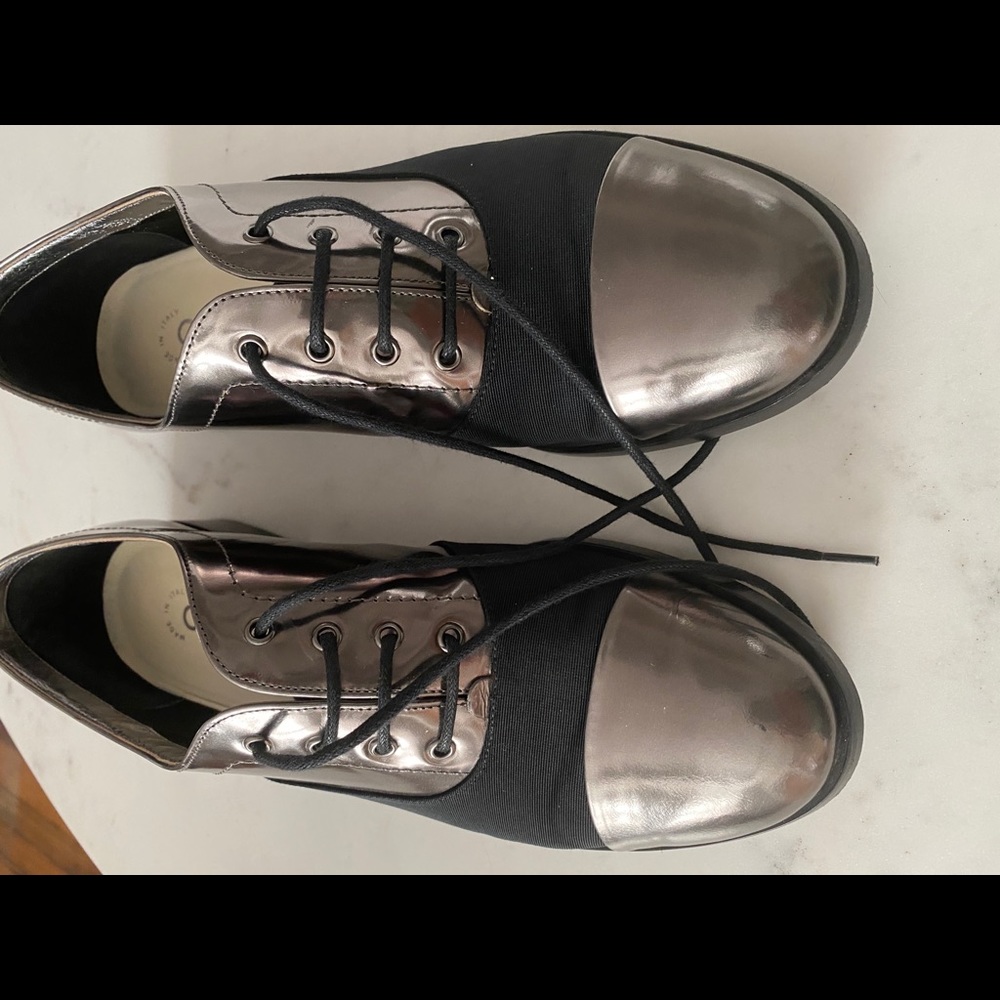 Chanel silver and black Oxford shoes